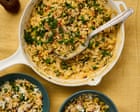 Georgina Hayden’s leek, pancetta and white wine orzo