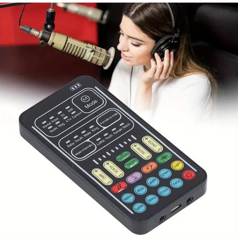 Sound Card Voice Changer - Voice Conversion Modes (Male to Female, Female to Male, Robotic, etc.), Gaming Chat, Karaoke, Live Streaming, Voice Beautification, Rechargeable, Smartphone Compatible, Voice Changer for Phone, Vibrant Interface