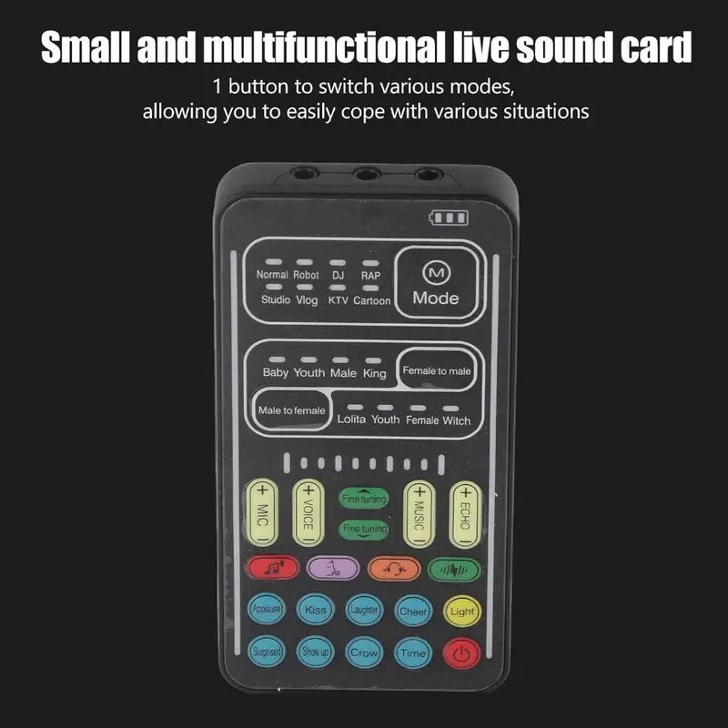 Sound Card Voice Changer - Voice Conversion Modes (Male to Female, Female to Male, Robotic, etc.), Gaming Chat, Karaoke, Live Streaming, Voice Beautification, Rechargeable, Smartphone Compatible, Voice Changer for Phone, Vibrant Interface