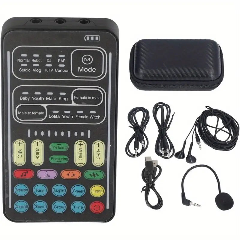 Sound Card Voice Changer - Voice Conversion Modes (Male to Female, Female to Male, Robotic, etc.), Gaming Chat, Karaoke, Live Streaming, Voice Beautification, Rechargeable, Smartphone Compatible, Voice Changer for Phone, Vibrant Interface