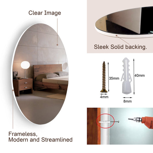 Frameless Beveled Wall Mounted Bathroom Mirror, HD Makeup Mirror, 25" Round Mirror by Dropsure