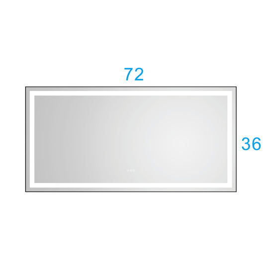 72 in. W x 36 in. H Black Framed LED Single Bathroom Vanity Mirror in Polished Crystal Bathroom Vanity LED Mirror with 3 Color Lights Mirror for Bathroom Wall Smart Lighted Vanity Mirror by Dropsure