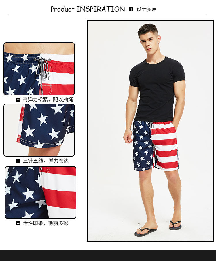 American flag Amazon cross-border exclusive for explosive quick-drying loose beach pants men's oversized five-minute swim shorts