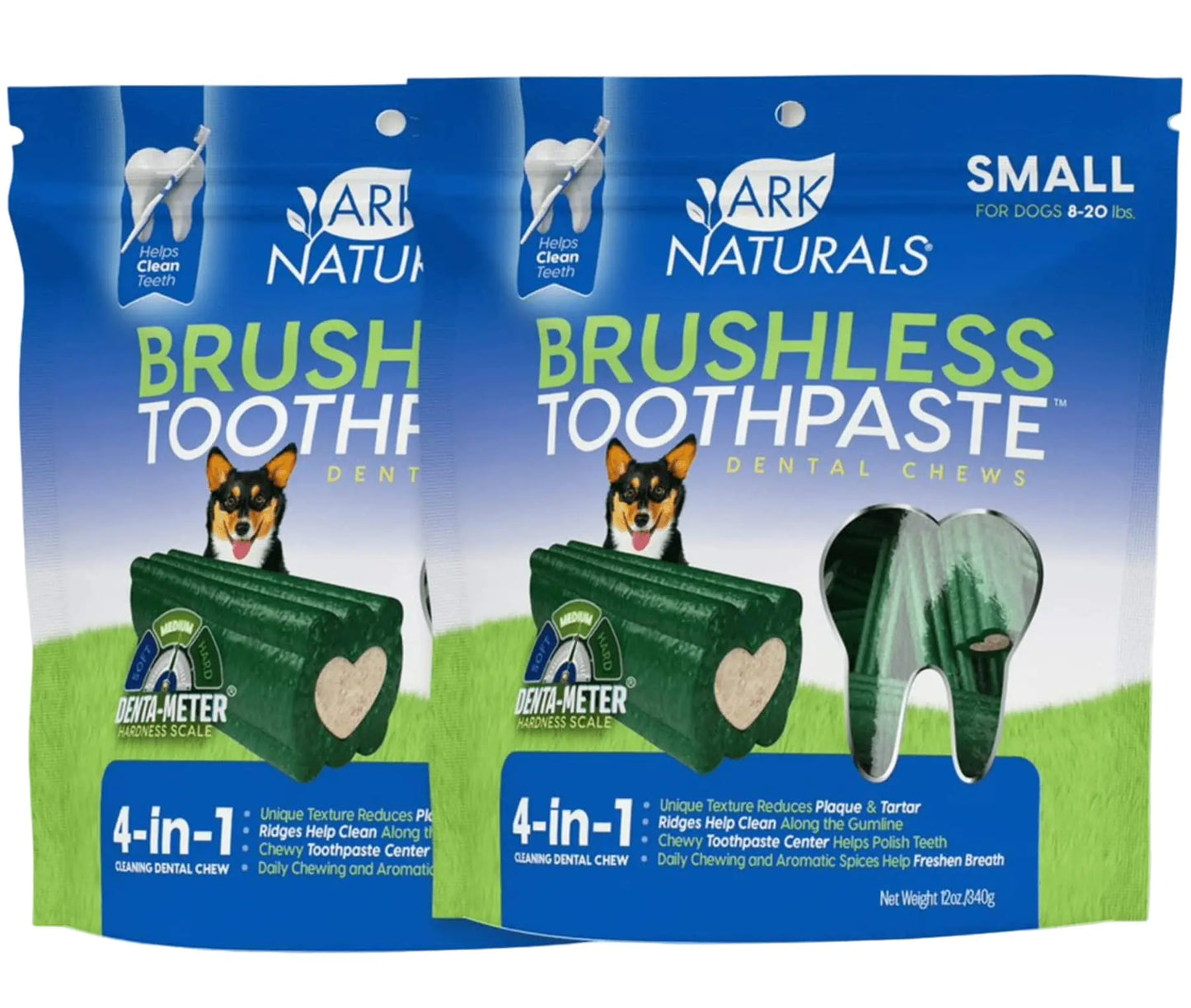 ARK NATURALS Brushless Toothpaste Small Breed Dog Dental Chews Bundle Pack Vet Recommended 2 Pack Green with White Center (40020)