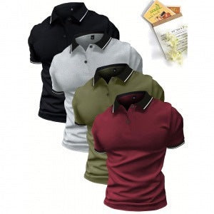 Summer new men's Polo shirt lapel short sleeve golf casual sports shirt color contrast T-shirt short sleeve