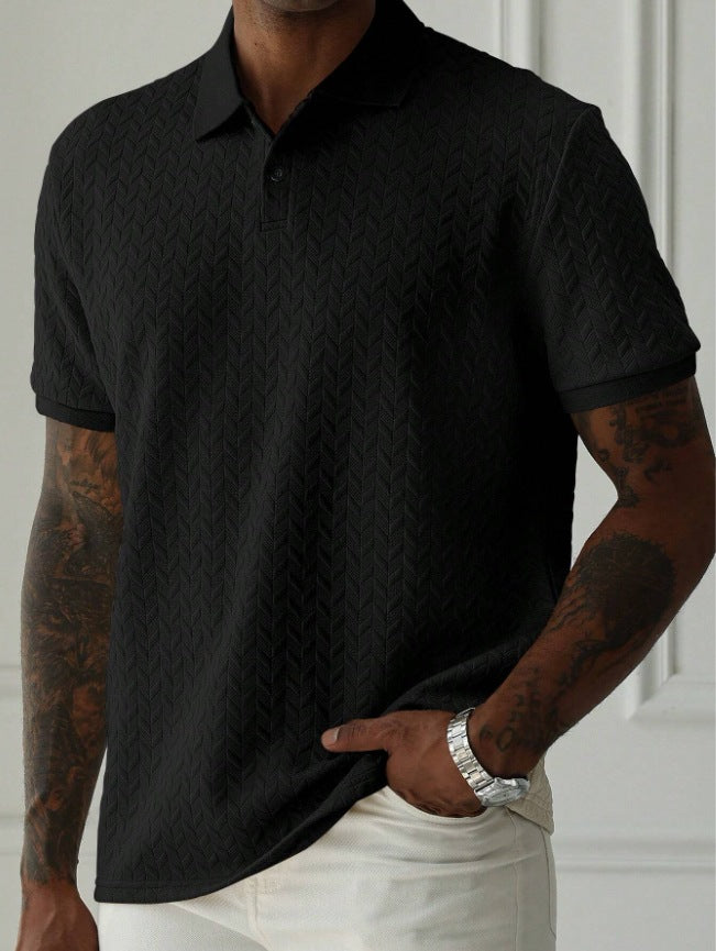 A men's solid-color Polo shirt with a lapel and front button, short-sleeved and simple, casual and daily slimming style