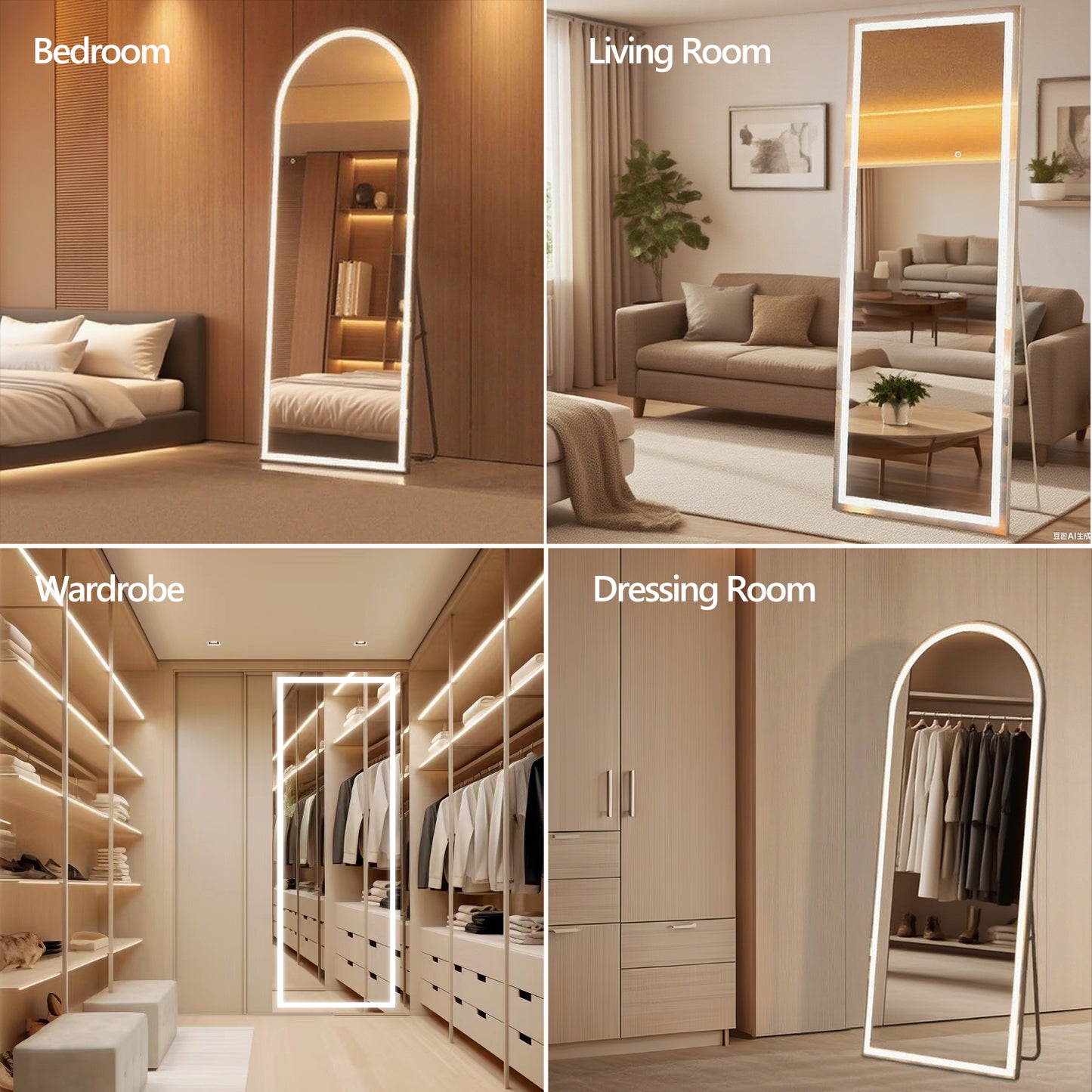 60x16 Inch Full Length Mirror with Lights, Full Body Dressing Standing, Hanging Mounted Mirror for Living Room Bedroom Cloakroom, Square Black by Dropsure