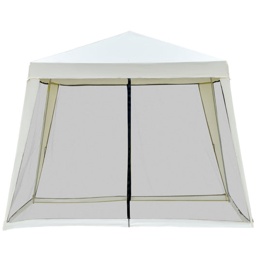Outsunny 10'x10' Outdoor Canopy Tent, Slant Leg Sun Shelter with Mesh Sidewalls, Patio Tents for Parties, Cream White by Dropsure