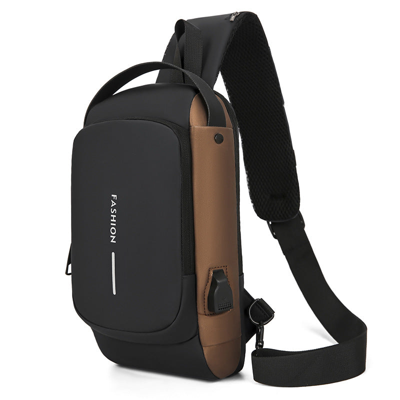 Password lock anti-theft chest bag, men's motorcycle bag, outdoor anti-theft single-shoulder crossbody bag, usb charging chest bag