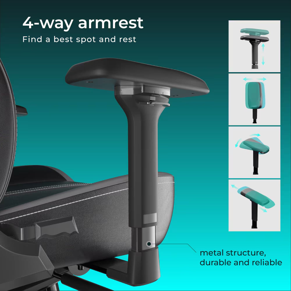 4-way adjustable armrest of C-L42R Gaming Chair with durable metal structure.