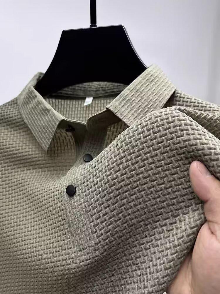 Retro polo shirt for men, versatile in summer, solid-color collared half-sleeve shirt top, trendy short-sleeved shirt