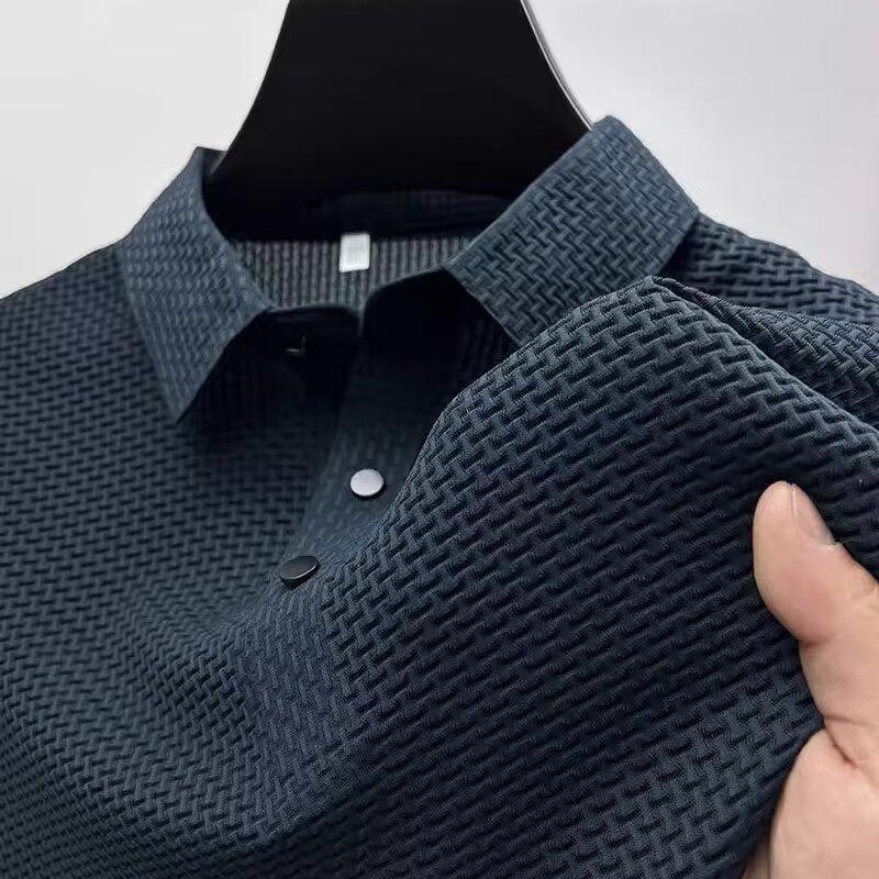 Retro polo shirt for men, versatile in summer, solid-color collared half-sleeve shirt top, trendy short-sleeved shirt