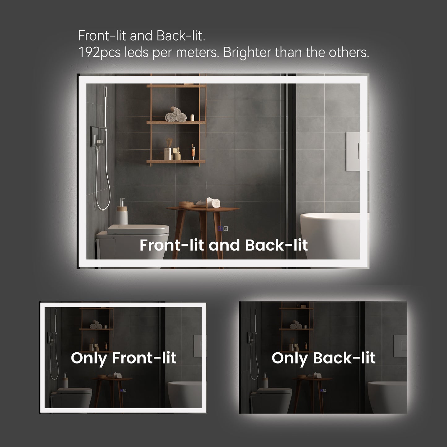 60"x48" Modern LED Smart Mirror with Hiden Light Bathroom Mirror, Front Lit & Back Lit With 3 Color Adjustable, Memory Function, Anti-Fog, Time Mode Control by Dropsure