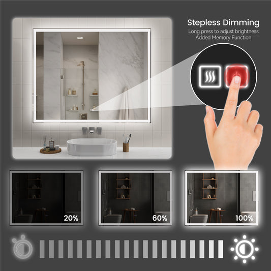 60"x48" Modern LED Smart Mirror with Hiden Light Bathroom Mirror, Front Lit & Back Lit With 3 Color Adjustable, Memory Function, Anti-Fog, Time Mode Control by Dropsure