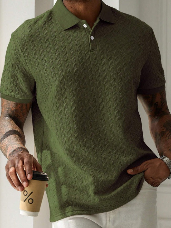 A men's solid-color Polo shirt with a lapel and front button, short-sleeved and simple, casual and daily slimming style