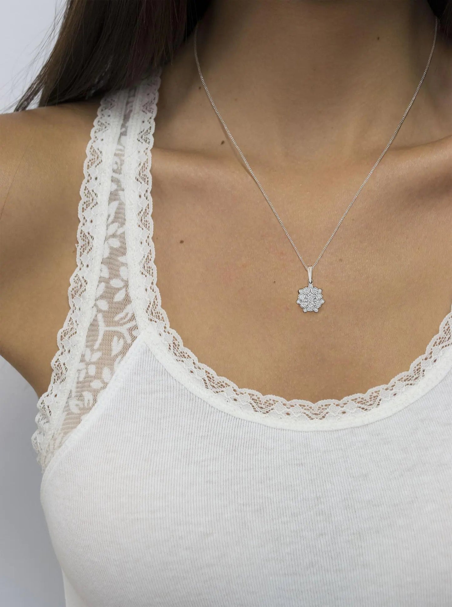 .925 Sterling Silver 1/4 Cttw Miracle Set Diamond Floral Cluster 18" Pendant Necklace for Women (I - J Color, I1 - I2 Clarity) - Anti Spier - Anti Spier - necklace