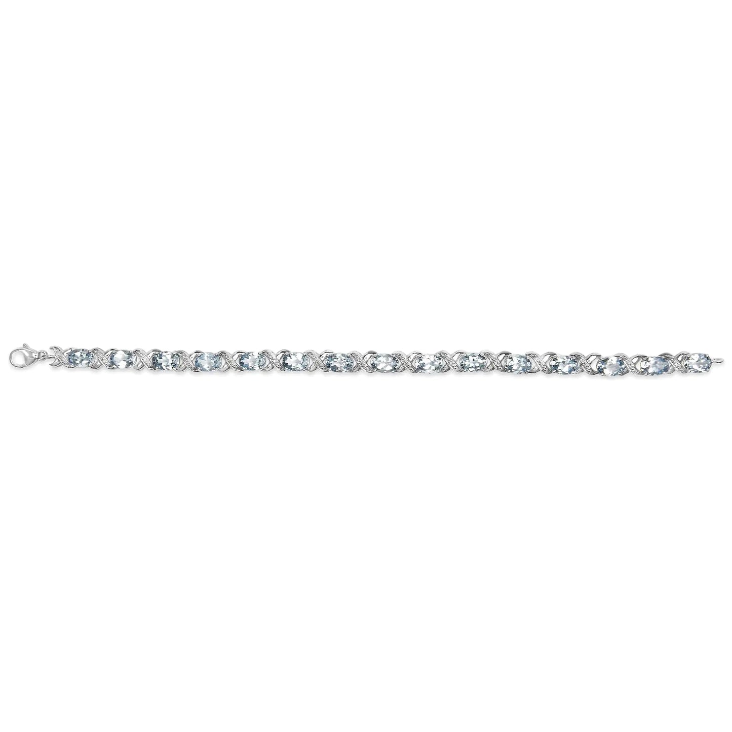 .925 Sterling Silver 16.0 Cttw Oval Blue Topaz and Diamond Accent Tennis X Link Bracelet (I - J Color, I1 - I2 Clarity) - Size 7" Inch - Anti Spier - Anti Spier - bracelet