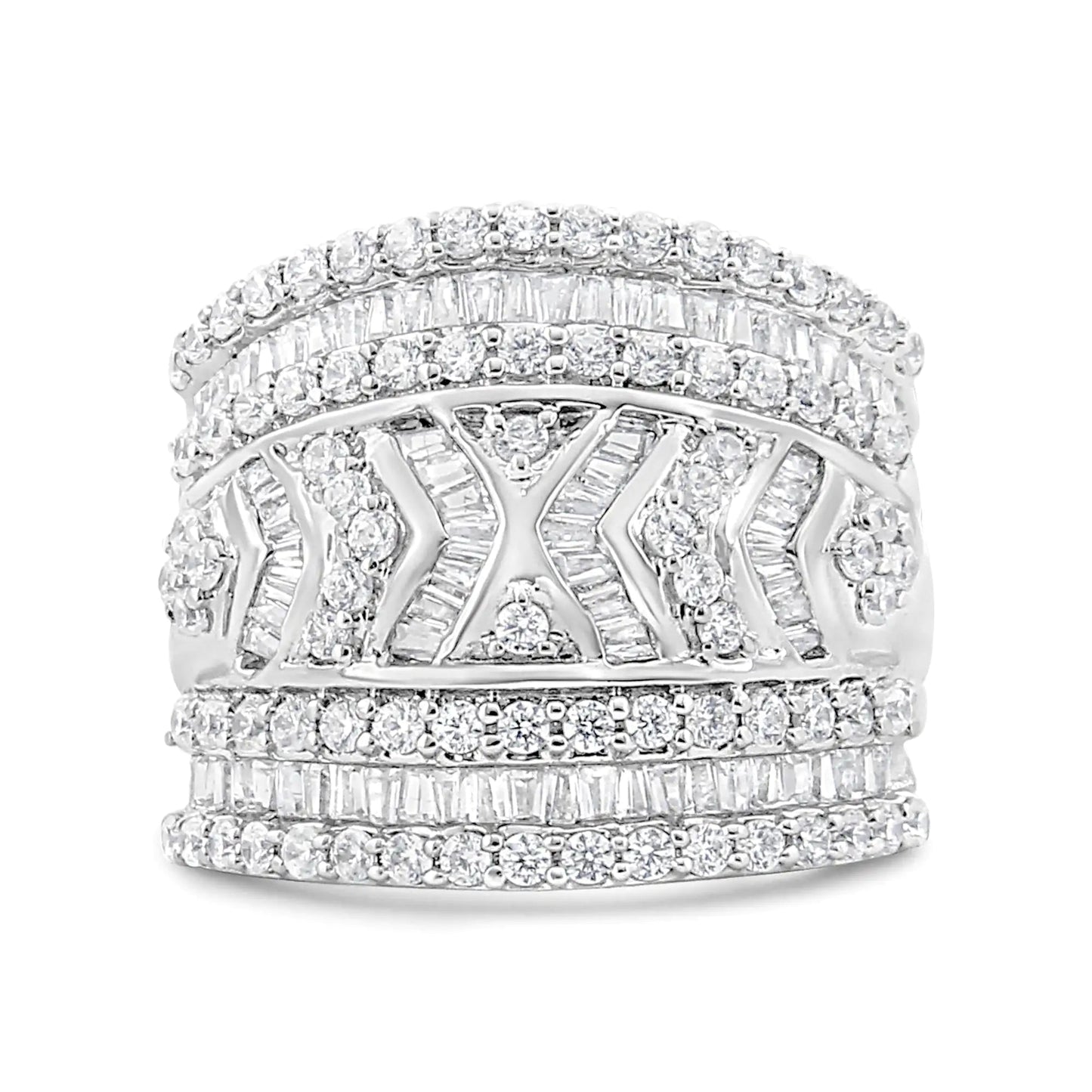 .925 Sterling Silver 2.0 Cttw Diamond Edge Multi - Row Ring Band ( J - K Color, I3 Clarity) - Anti Spier - Anti Spier - ring