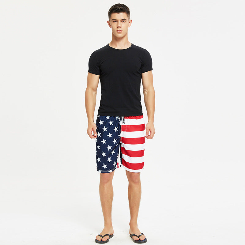 American flag Amazon cross-border exclusive for explosive quick-drying loose beach pants men's oversized five-minute swim shorts