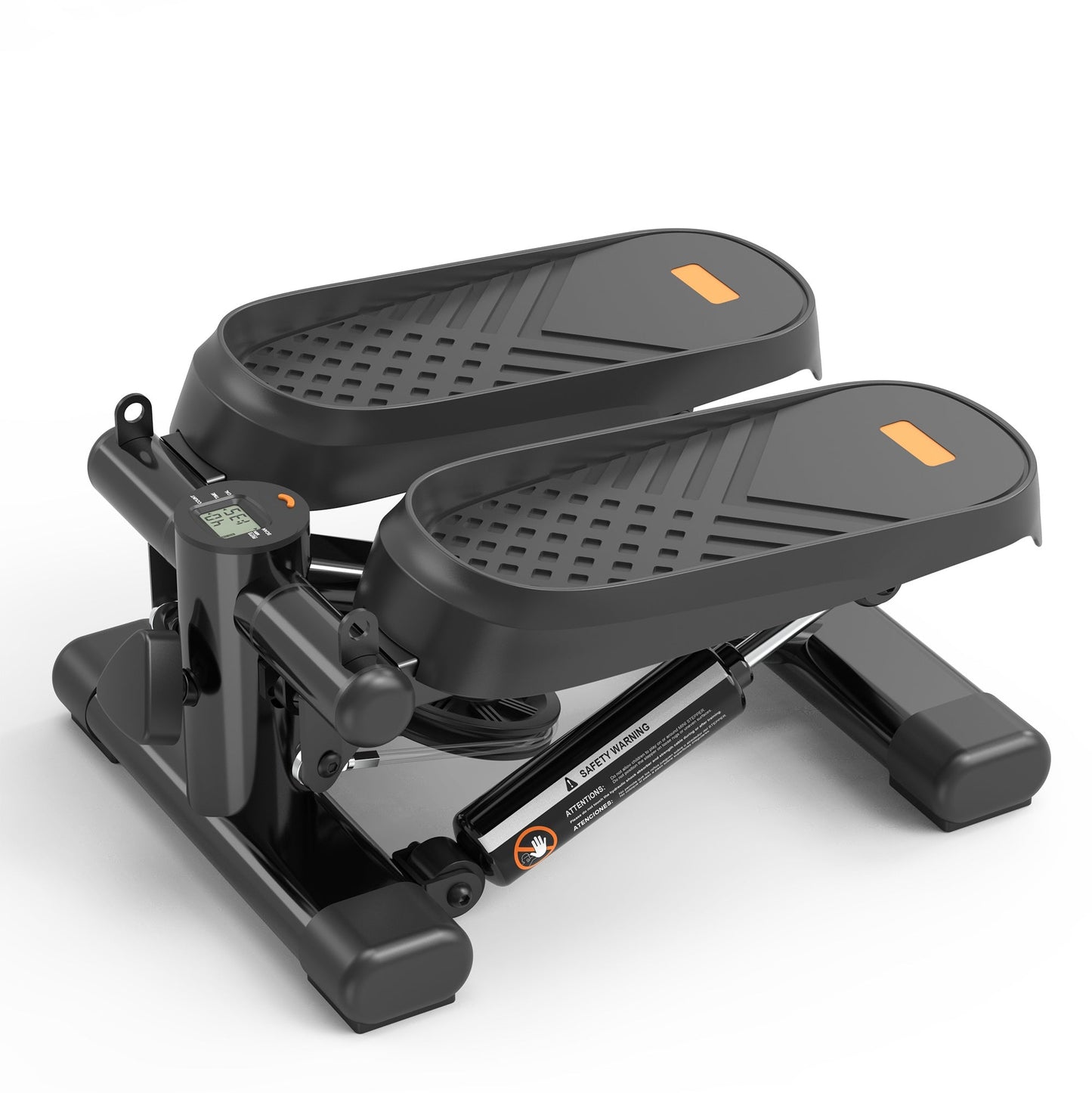 Home Office Exercise 330LBS Capacity Mini Stepper with Resistance Bands and LCD Monitor in black and blue, compact and portable fitness equipment.