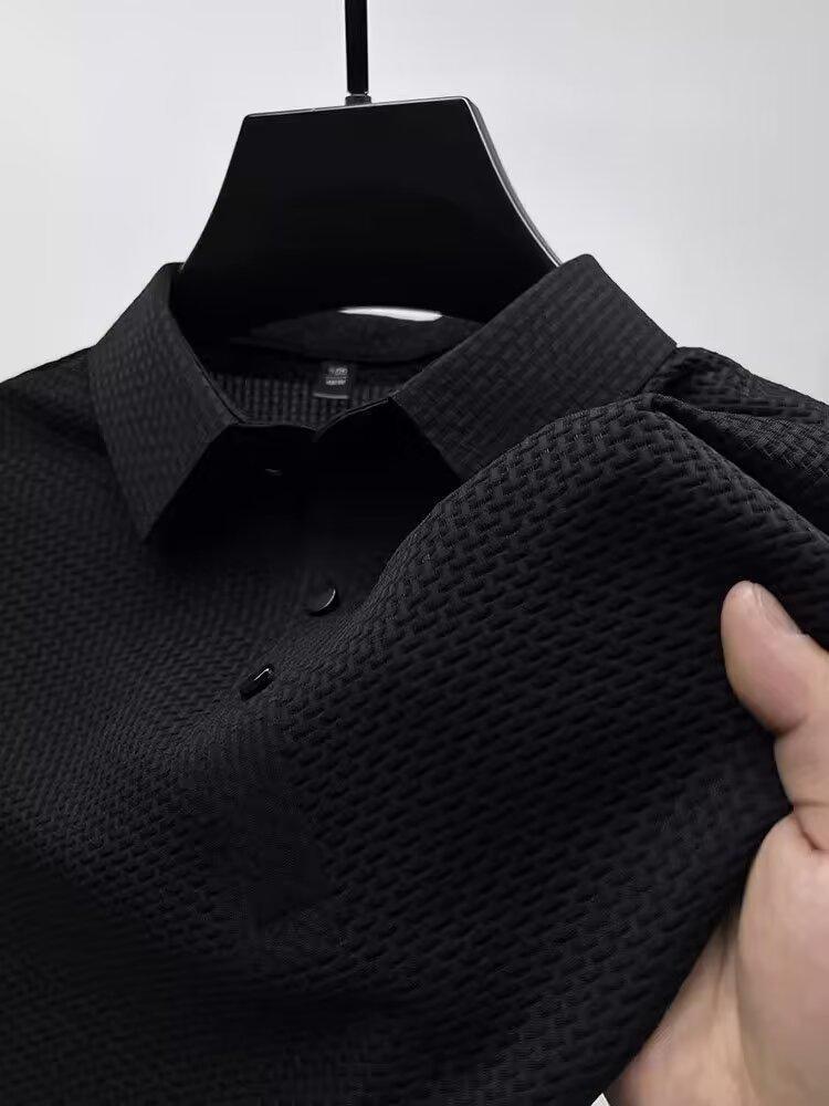 Retro polo shirt for men, versatile in summer, solid-color collared half-sleeve shirt top, trendy short-sleeved shirt