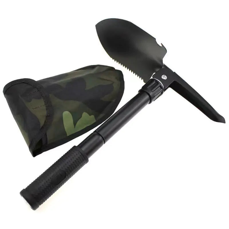 Compact Outdoor Multi-Tool Shovel with Folding Pickaxe
