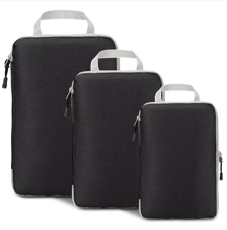 Amazon Travel Compressed Storage Bag 3-Piece Set in premium nylon, versatile sizes, black color. Ideal for organizing clothes and accessories.