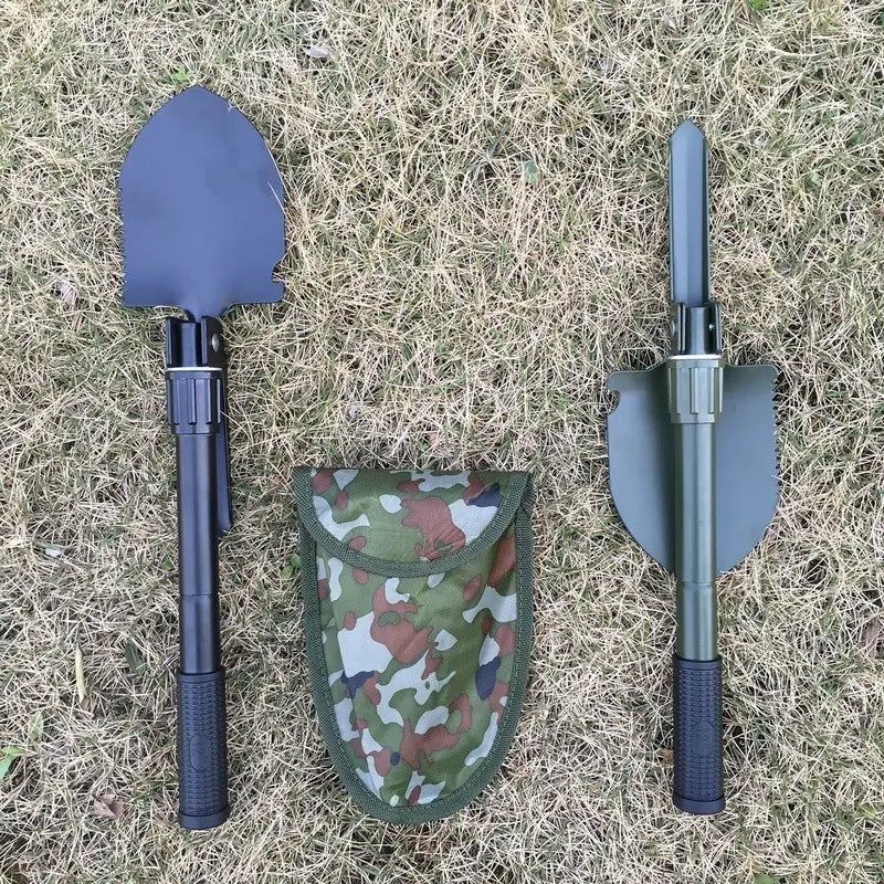 Compact Outdoor Multi-Tool Shovel with Folding Pickaxe