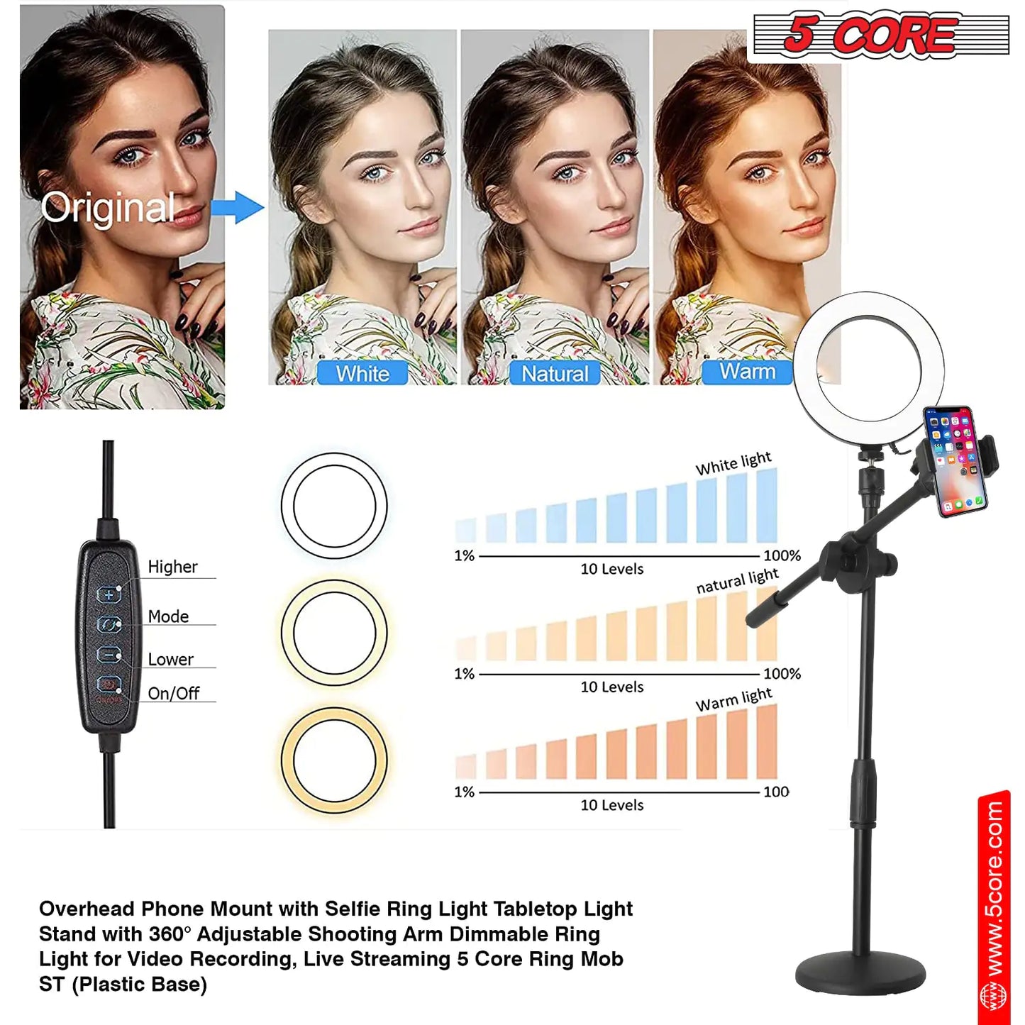 6 inch Ring Light with Cell Phone Stand Adjustable Ring light Angle LED Circle Light w Phone Holder
