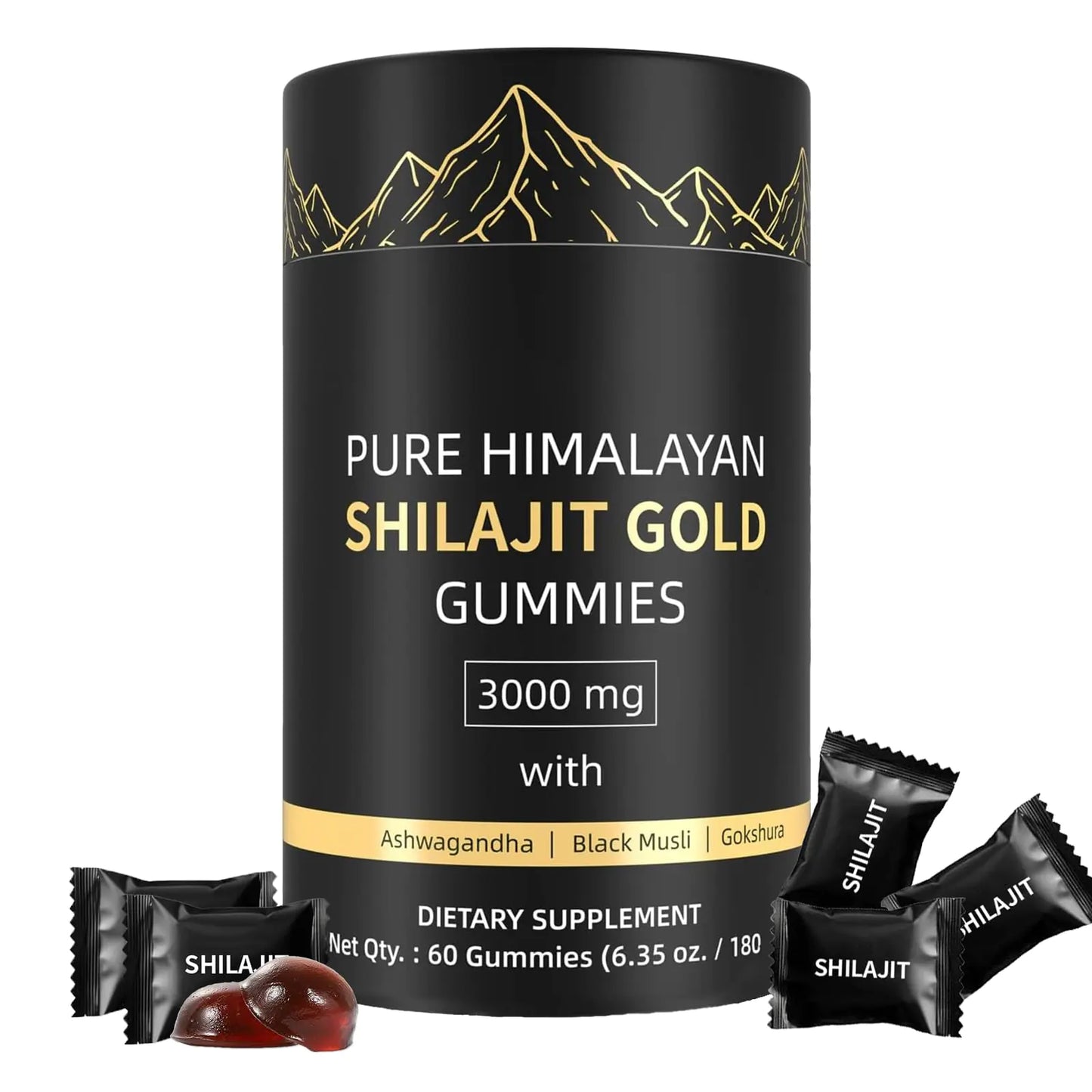 Shilajit Gummies Pure Himalayan Shilajit Gummies Gold No Added Sugar Non-GMO 100% Natural & Organic Ashwagandha Gokshura| Fulvic Acid & 85+ Trace Minerals for Men Women | 60 Gummy