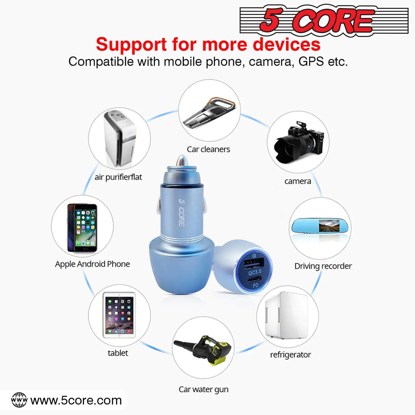 5Core USB Car Charger 36W Type C Cigarette Lighter Adapter Outlet Fast Charging - Anti Spier