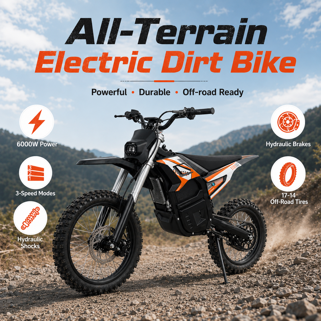 OEM High Speed Racing 6000W 72v 25AH Electric Dirt Bike Adult Off-Road Motorcycle