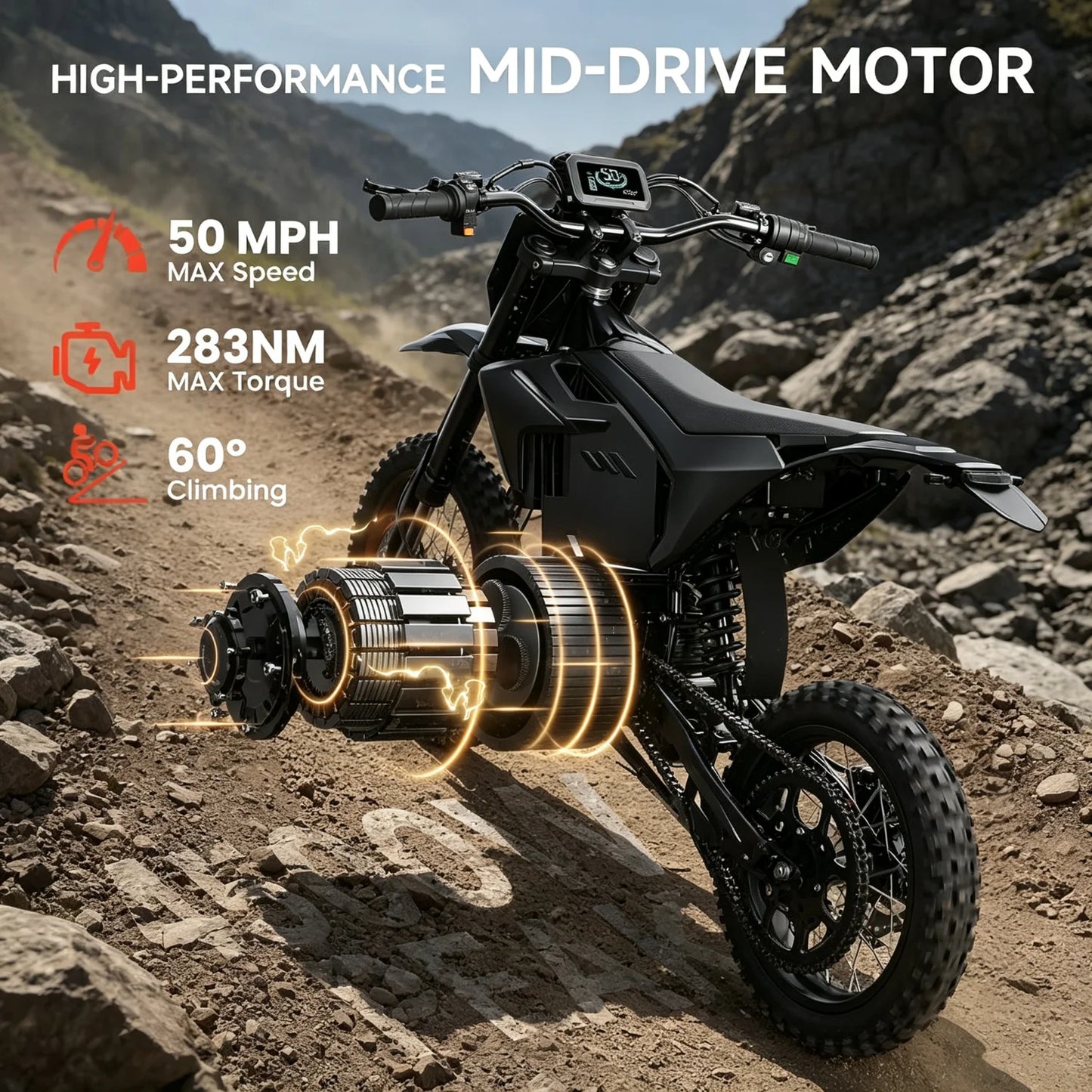OEM X1 Spark L All-Terrain Electric Dirt Bike | 60V 28.8AH 17'' 14'' Fat Tires Hydraulic Disc Brake IPX6 Waterproof Whol