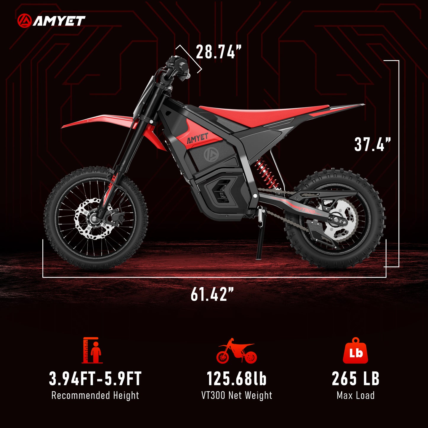 AMYET AMYETVT300 E Motorbike 48V 23.4AH Hydraulic Brake 3000w Powerful Electric EV Dirt Bike Ebike off Road Motorcycle