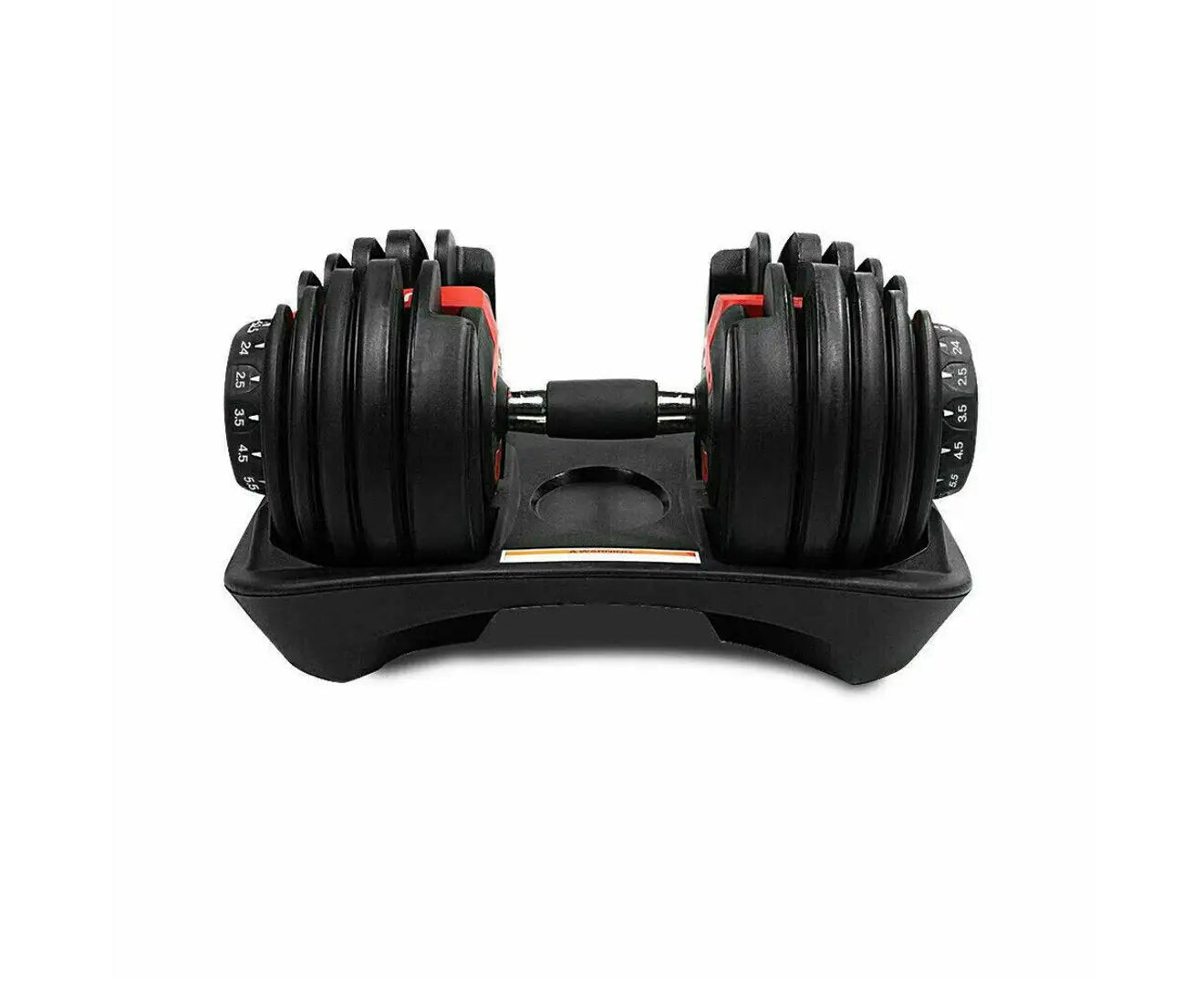 Adjustable Dumbbell Set on stand, featuring compact and ergonomic design for versatile home workouts.