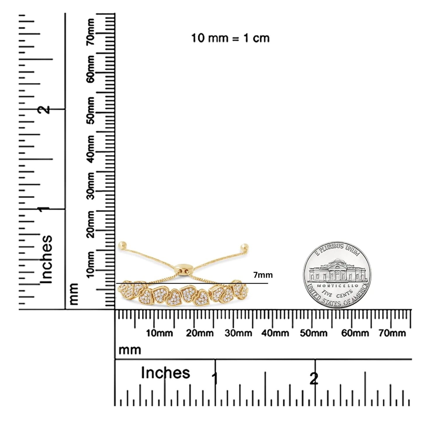 Yellow Gold Plated .925 Sterling Silver 1/2 Cttw Diamond Sideways Hearts Bolo Bracelet (H-I Color, I1-I2 Clarity) - 4”-10” Adjustable - Anti Spier