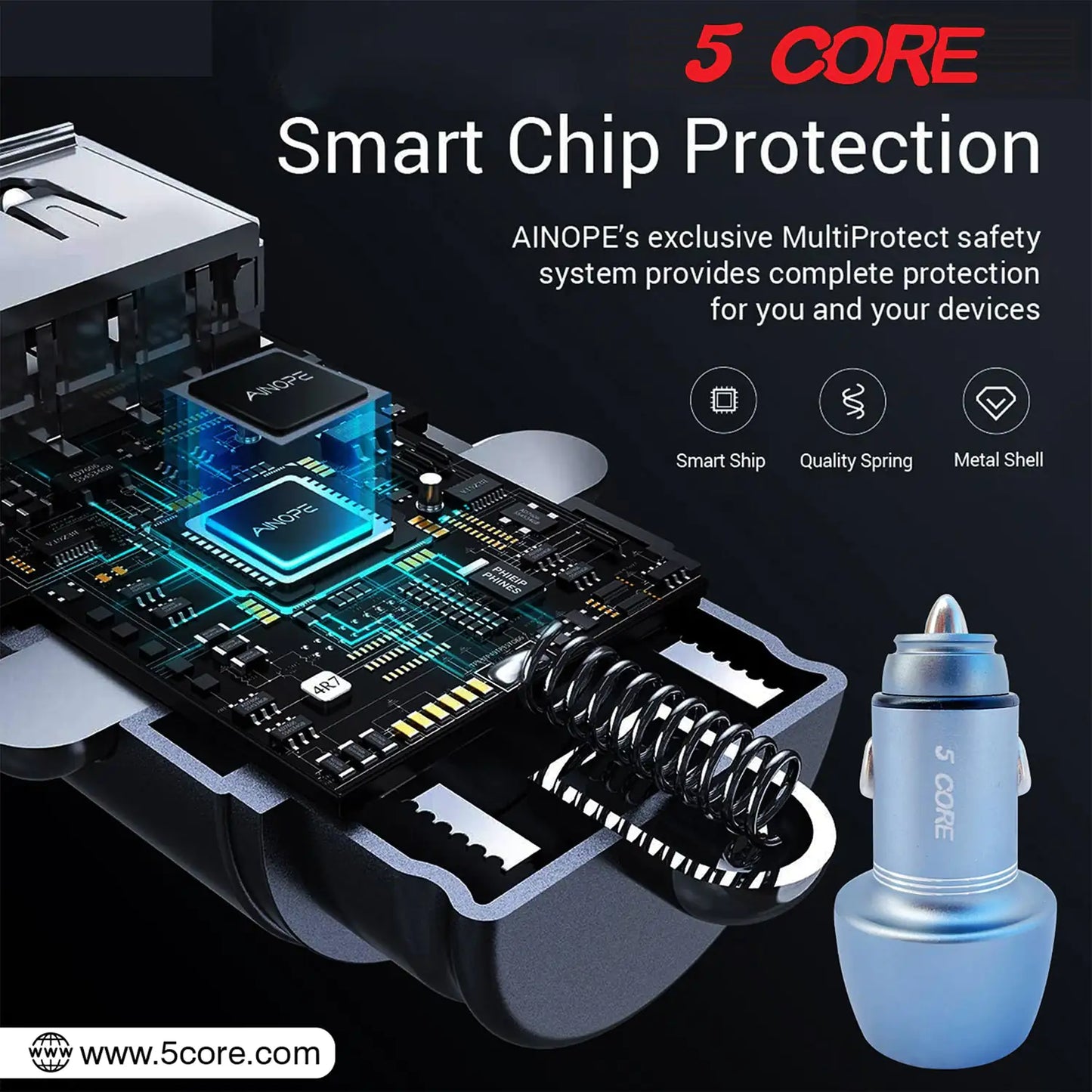 5Core USB Car Charger 36W Type C Cigarette Lighter Adapter Outlet Fast Charging - Anti Spier
