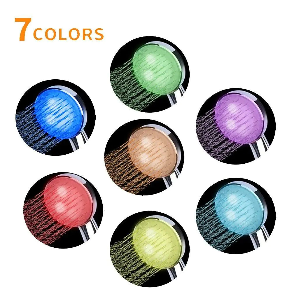 Handheld 7 Color Changing LED Light Water Bath Home Bathroom Shower Head Glow by Anti Spier
