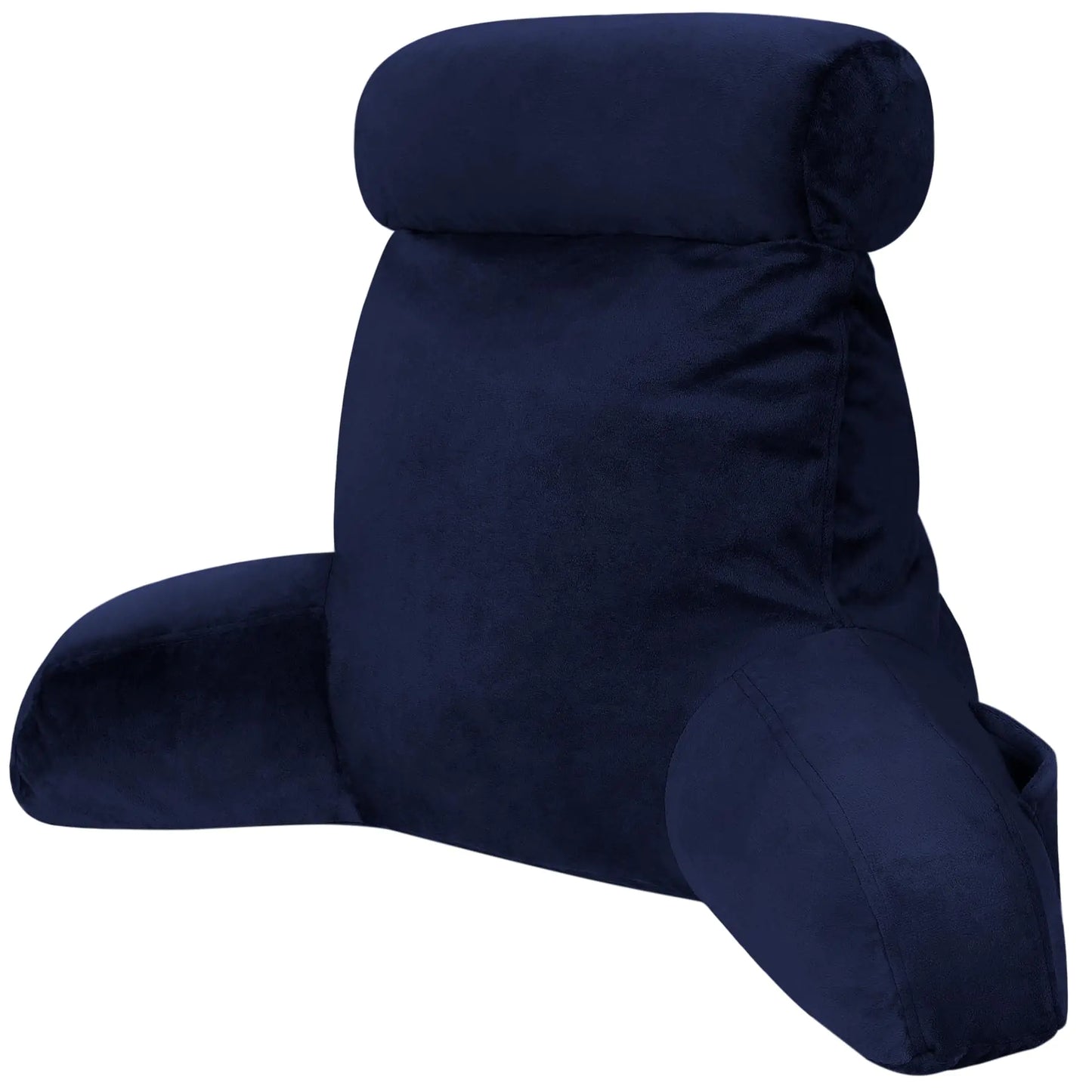 Reading Pillow for Bed Backrest Pillow for Bed Sitting Up Adult with Arms Navy Back Support Pillow with Headrest & Pockets Removable Washable Cover and Detachable Neck Roll(Standard 18")