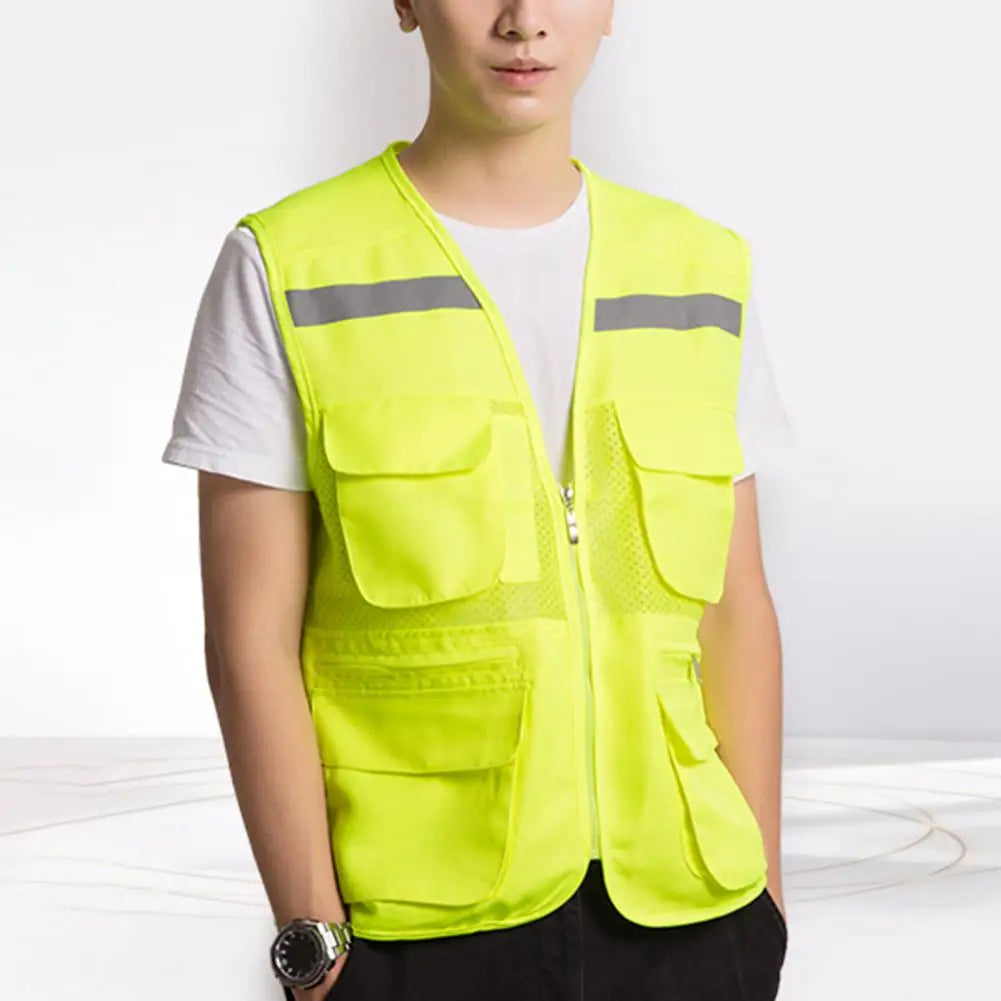 Stylish Vest Coat Breathable Cargo Vest Mesh Stitching Reflective Night Safety Waistcoat Safe