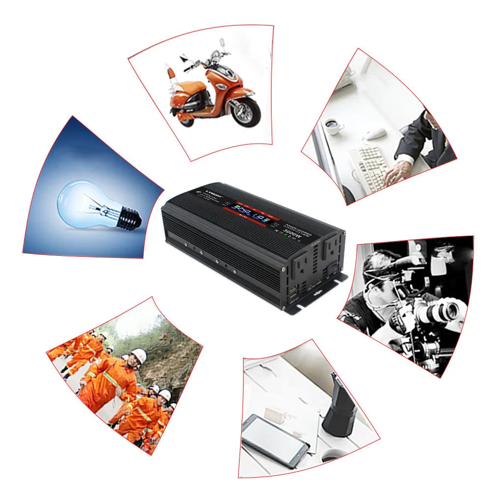 1500W/3000W Inverter Modified Sine Wave Inverter DC12VAC 110V Outdoor Working Power Converter With LCD Display