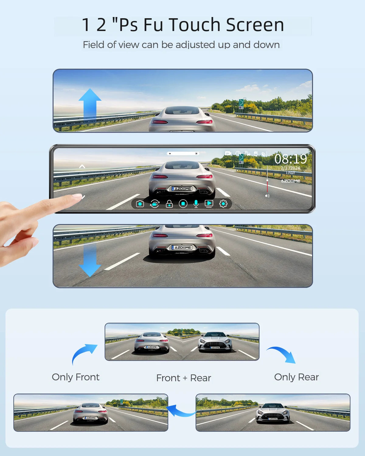 2024 New AZDOME Dash Cam PG18S 12" Full Screen Touching Stream Mirror WiFI Front Rear Cam Car DVR FHD Video Recorder Night Visio