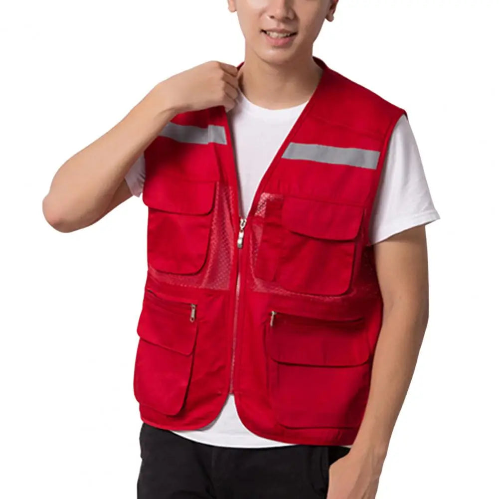 Stylish Vest Coat Breathable Cargo Vest Mesh Stitching Reflective Night Safety Waistcoat Safe