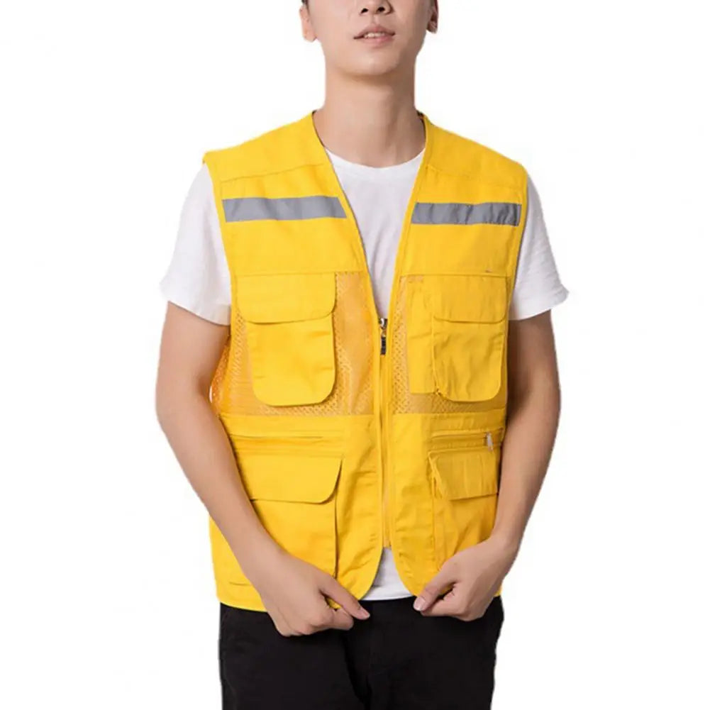 Stylish Vest Coat Breathable Cargo Vest Mesh Stitching Reflective Night Safety Waistcoat Safe