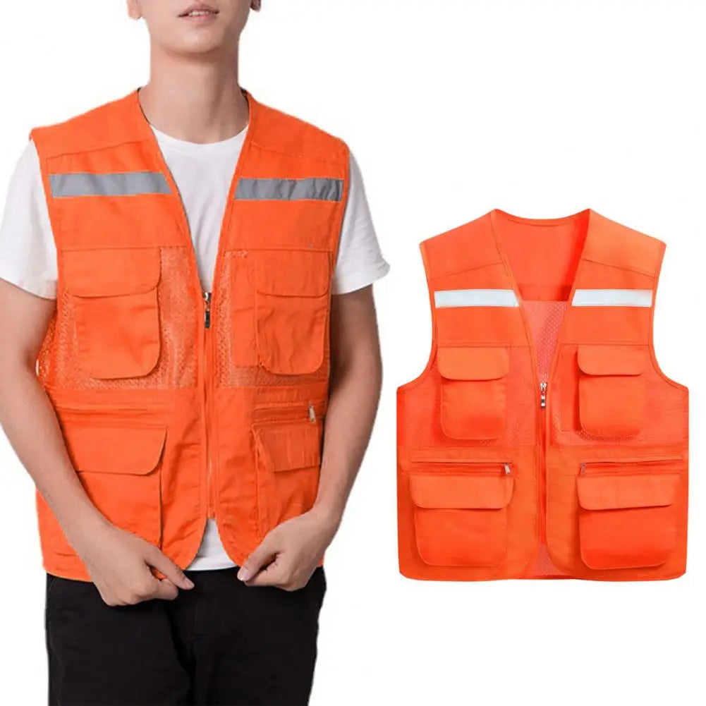 Stylish Vest Coat Breathable Cargo Vest Mesh Stitching Reflective Night Safety Waistcoat Safe