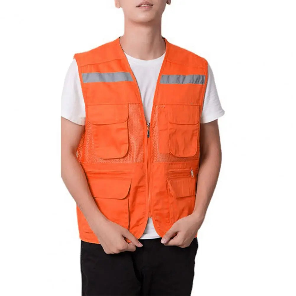 Stylish Vest Coat Breathable Cargo Vest Mesh Stitching Reflective Night Safety Waistcoat Safe