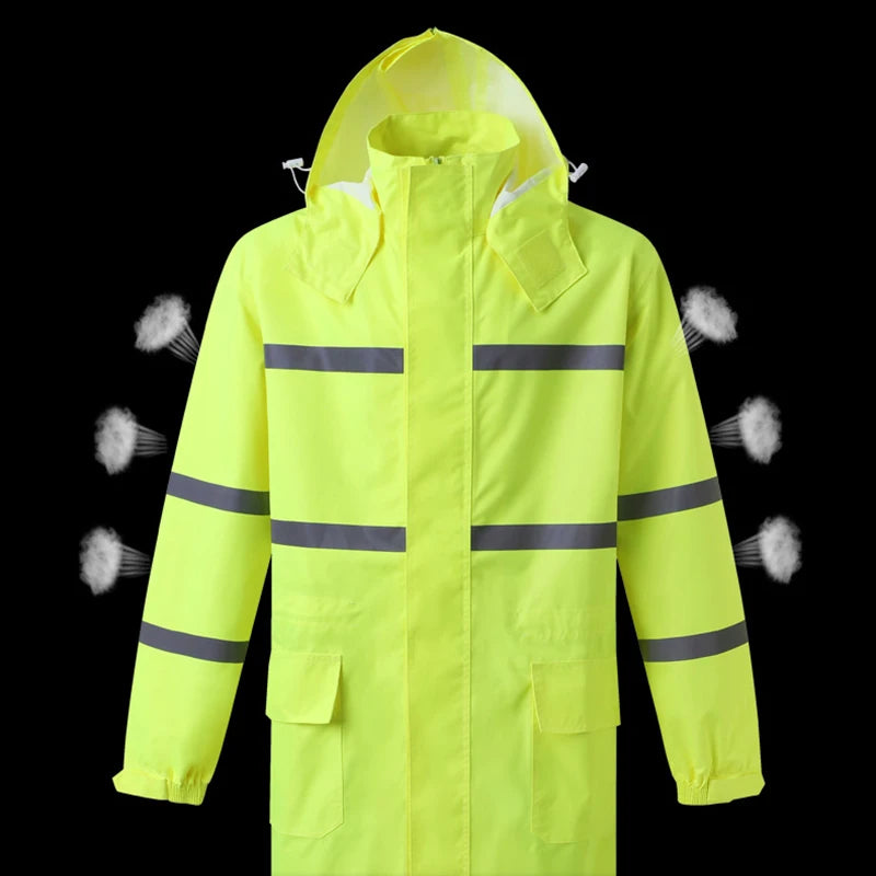 Hi Vis Rain Jacket Reflective Safety Long Rain Coat for Men And Women