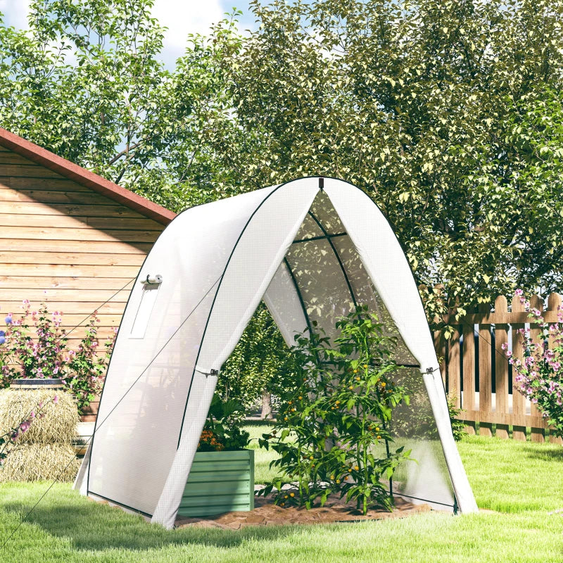 Outsunny Tunnel Hoop House Greenhouse with Sandbags and Hemmed PE Cover, 2 Doors and Screen Windows, 6' x 6' x 6.6', White by Dropsure