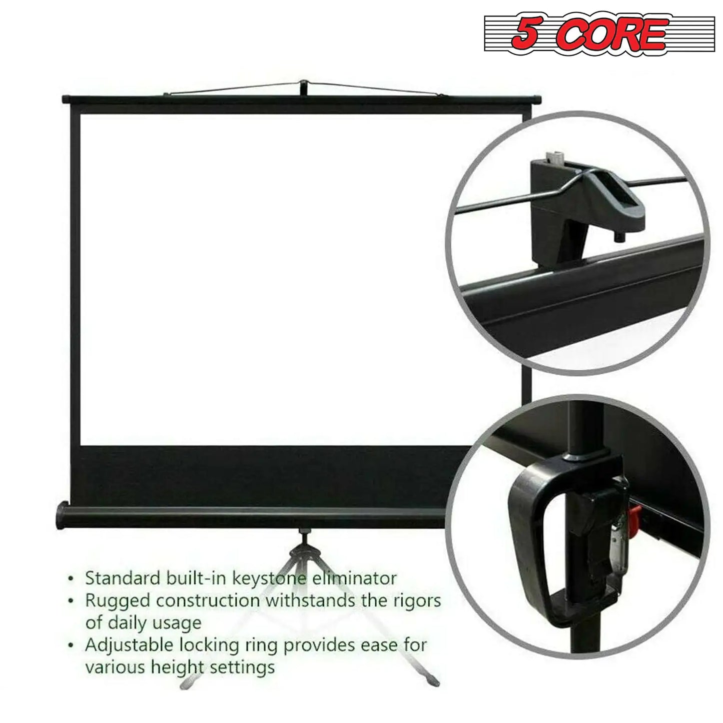 5Core Projector Screen with Tripod Stand 72" 4:3 Ultra HD Anti-Crease Indoor Outdoor Projection