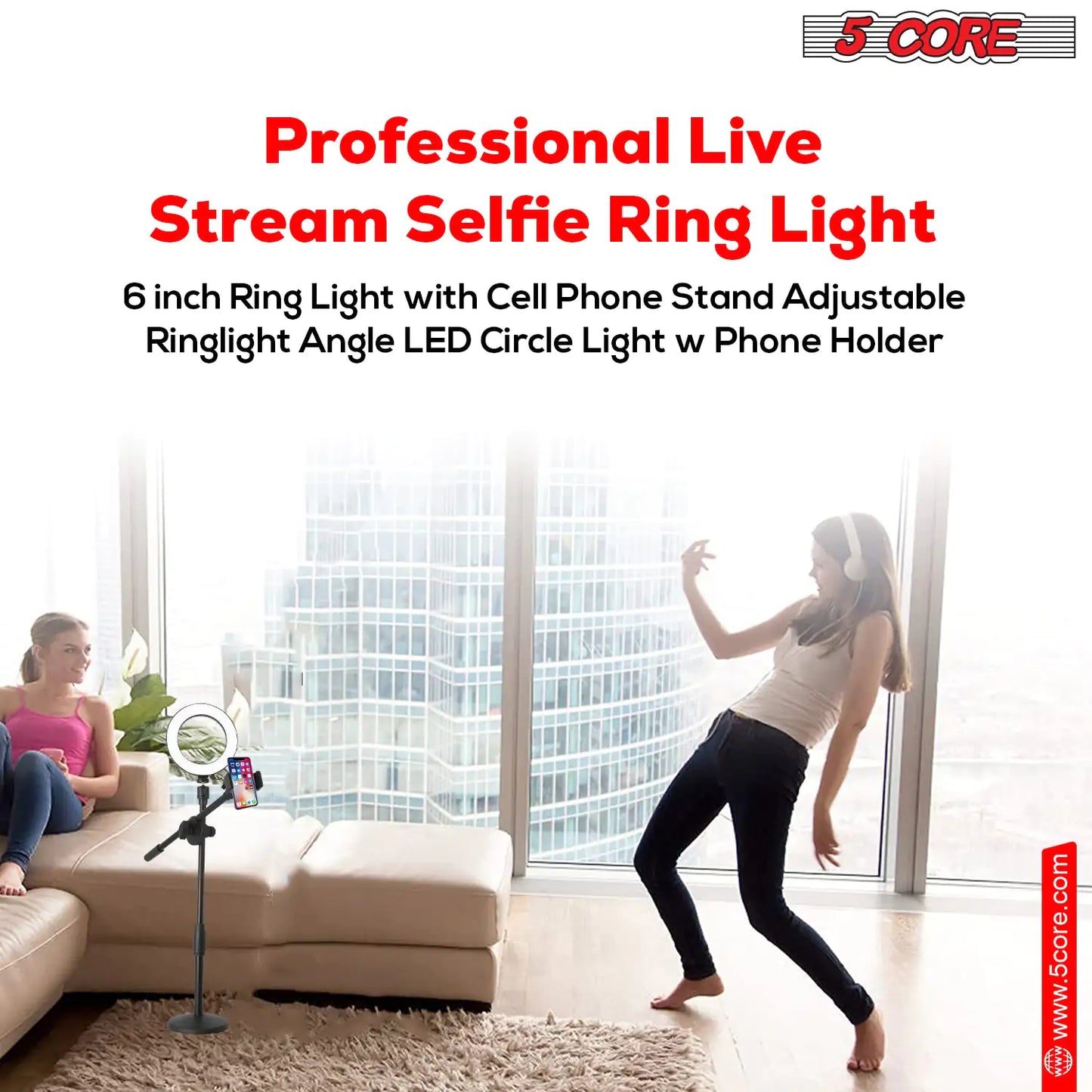 6 inch Ring Light with Cell Phone Stand Adjustable Ring light Angle LED Circle Light w Phone Holder